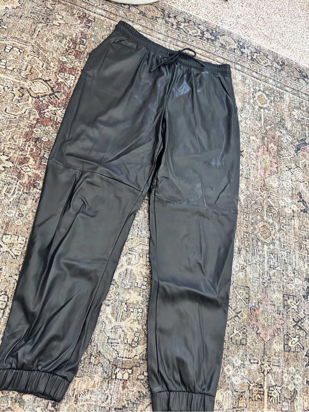 STYLUS Black Faux Leather Jogger Pants